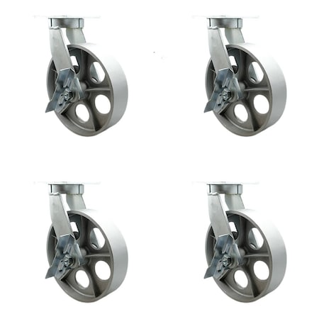 Service Caster 12'' Heavy Duty Semi Steel Cast Iron Caster Set with Brake and Swivel Lock, 4PK CRAN-SCC-KP92S1230-SSR-SLB-BSL-4
